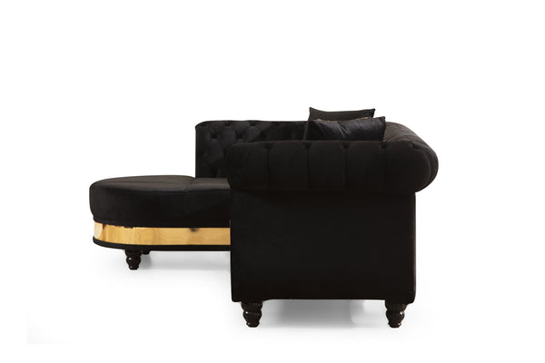 English Elm Gold Tufted Velvet L-Shaped Sectional Sofa with Quilted Seats, Gold Trim and Plush High-Density Cushions Black B009S00934