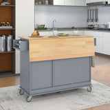 English Elm Rolling Mobile Kitchen Island With Solid Wood Top and Locking Wheels,52.7 Inch Width,Storage Cabinet and Drop Leaf Breakfast Bar,Spice Rack, Towel Rack & Drawer (Grey Blue)