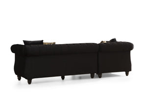 English Elm Gold Tufted Velvet L-Shaped Sectional Sofa with Quilted Seats, Gold Trim and Plush High-Density Cushions Black B009S00934