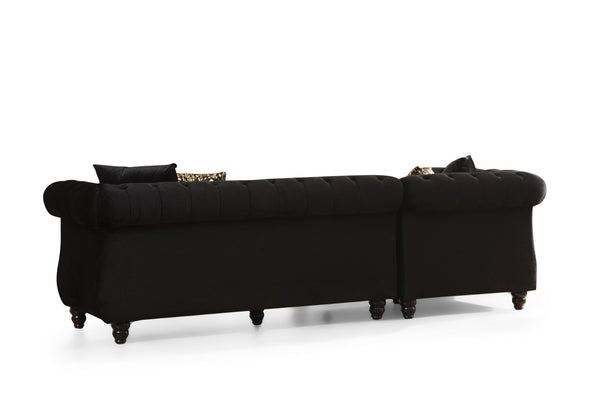 English Elm Gold Tufted Velvet L-Shaped Sectional Sofa with Quilted Seats, Gold Trim and Plush High-Density Cushions Black B009S00934
