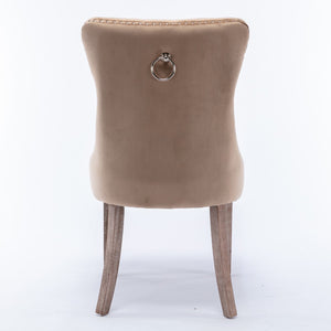 English Elm Nikki Velvet Wingback Dining Chair Set Tufted Brass Nailhead Solid Wood Legs Khaki W114381107