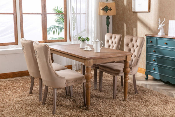English Elm Nikki Velvet Wingback Dining Chair Set Tufted Brass Nailhead Solid Wood Legs Khaki W114381107