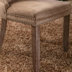English Elm Nikki Velvet Wingback Dining Chair Set Tufted Brass Nailhead Solid Wood Legs Khaki W114381107