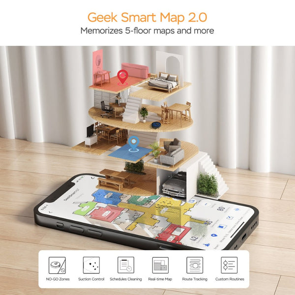 English Elm Geek Smart Robot Vacuum Mop with Lidar Navigation and 2700pa Suction for Pet Homes W100256728