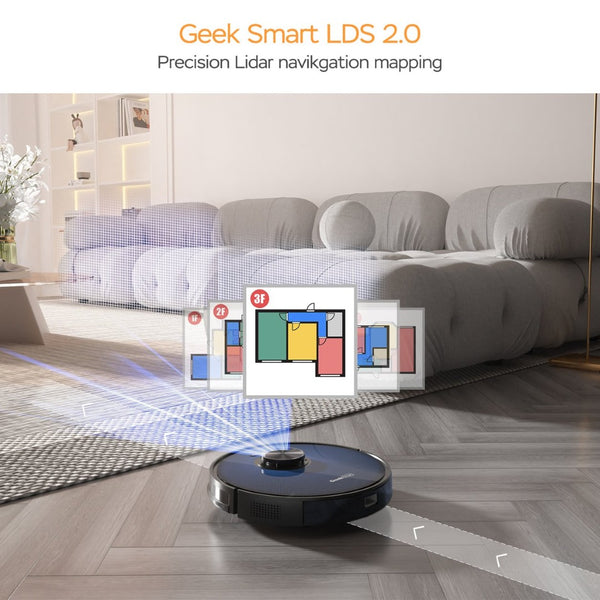 English Elm Geek Smart Robot Vacuum Mop with Lidar Navigation and 2700pa Suction for Pet Homes W100256728