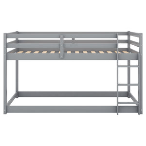 English Elm Twin Solid Pine Twin Over Twin Floor Bunk Bed with Ladder and Guardrail, Space-Saving Low Profile Design Gray WF293017AAE