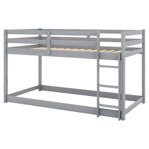 English Elm Twin Solid Pine Twin Over Twin Floor Bunk Bed with Ladder and Guardrail, Space-Saving Low Profile Design Gray WF293017AAE