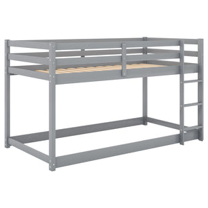 English Elm Twin Solid Pine Twin Over Twin Floor Bunk Bed with Ladder and Guardrail, Space-Saving Low Profile Design Gray WF293017AAE