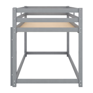 English Elm Twin Solid Pine Twin Over Twin Floor Bunk Bed with Ladder and Guardrail, Space-Saving Low Profile Design Gray WF293017AAE