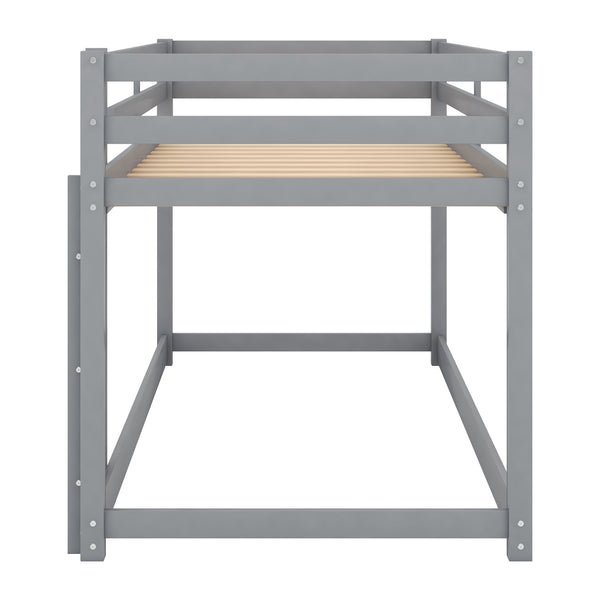 English Elm Twin Solid Pine Twin Over Twin Floor Bunk Bed with Ladder and Guardrail, Space-Saving Low Profile Design Gray WF293017AAE