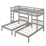 Twin over Twin & Twin Bunk Bed with Built in Middle Drawer