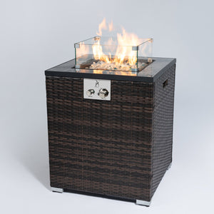 English Elm 24" 50000 BTU Propane Fire Pit Table with Windshield, Ceramic Tile Top, Wicker Base & Cover W85343026