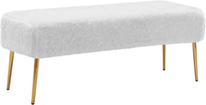 English Elm Modern Faux Teddy Fur Upholstered Bench with Gold Legs for Bedroom Entryway W116456798