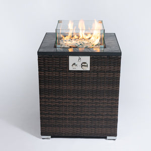 English Elm 24" 50000 BTU Propane Fire Pit Table with Windshield, Ceramic Tile Top, Wicker Base & Cover W85343026