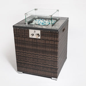 English Elm 24" 50000 BTU Propane Fire Pit Table with Windshield, Ceramic Tile Top, Wicker Base & Cover W85343026