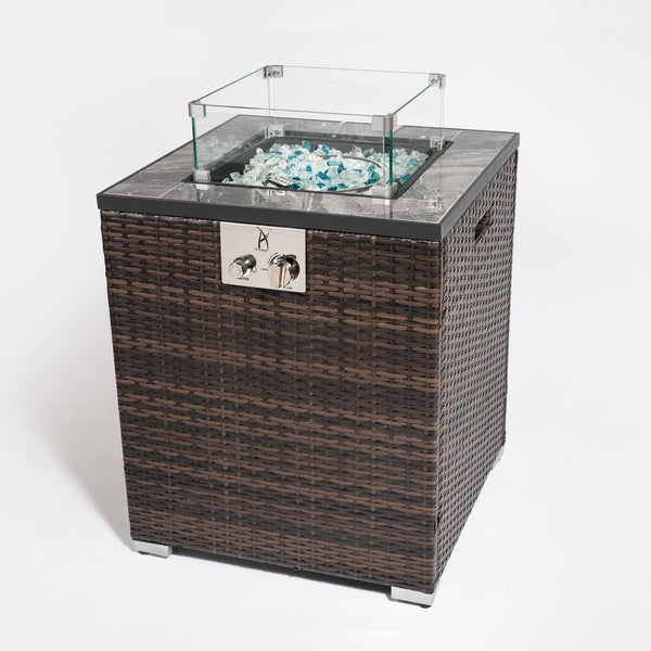 English Elm 24" 50000 BTU Propane Fire Pit Table with Windshield, Ceramic Tile Top, Wicker Base & Cover W85343026