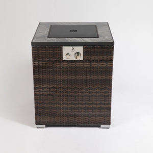 English Elm 24" 50000 BTU Propane Fire Pit Table with Windshield, Ceramic Tile Top, Wicker Base & Cover W85343026