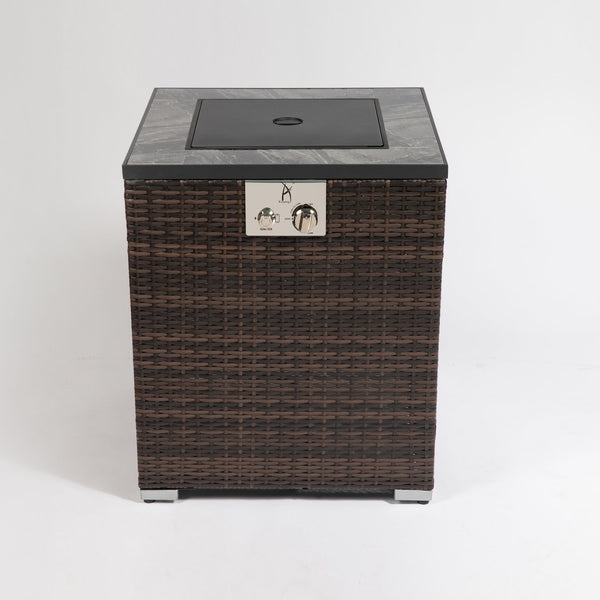 English Elm 24" 50000 BTU Propane Fire Pit Table with Windshield, Ceramic Tile Top, Wicker Base & Cover W85343026