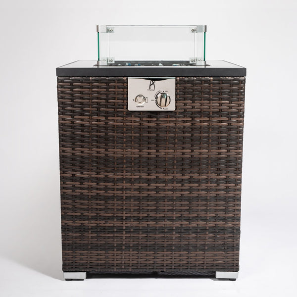 English Elm 24" 50000 BTU Propane Fire Pit Table with Windshield, Ceramic Tile Top, Wicker Base & Cover W85343026