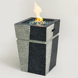 English Elm 20" Two-Tone Concrete Propane Fire Pit Table 50,000 BTU Stainless Burner, Glass Rocks, Cover Included W85343018