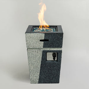 English Elm 20" Two-Tone Concrete Propane Fire Pit Table 50,000 BTU Stainless Burner, Glass Rocks, Cover Included W85343018