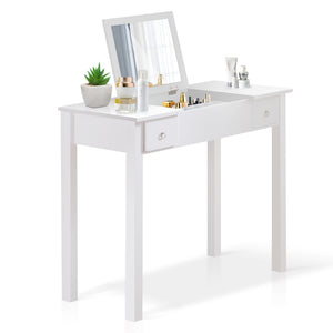 Hearth and Haven Accent White Vanity Table with Flip-Top Mirror and 2 Drawers, Jewelry Storage For Women Dressing W76056865