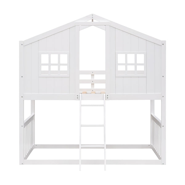 English Elm Twin Over Playhouse Bunk Bed Solid Pine Frame with Pitched Roof Kids Bedroom LT100184AAK