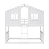 Hearth and Haven Franky Twin over Twin House Bunk Bed with Ladder, White LT000184AAK