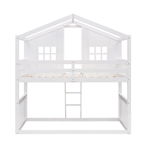 English Elm Twin Over Playhouse Bunk Bed Solid Pine Frame with Pitched Roof Kids Bedroom LT100184AAK