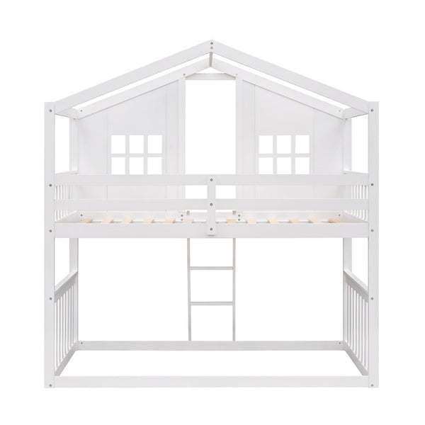 English Elm Twin Over Playhouse Bunk Bed Solid Pine Frame with Pitched Roof Kids Bedroom LT100184AAK