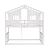 Hearth and Haven Franky Twin over Twin House Bunk Bed with Ladder, White LT000184AAK