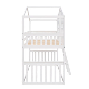 English Elm Twin Over Playhouse Bunk Bed Solid Pine Frame with Pitched Roof Kids Bedroom LT100184AAK