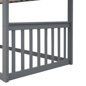 English Elm Twin Over Playhouse Bunk Bed Solid Pine Frame with Pitched Roof Kids Bedroom LT100184AAE