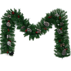 English Elm Pre-lit Holiday Decor 4 Piece Set with Led Garland Wreath and Entrance Trees PX283311AAB