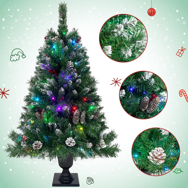 English Elm Pre-lit Holiday Decor 4 Piece Set with Led Garland Wreath and Entrance Trees PX283311AAB