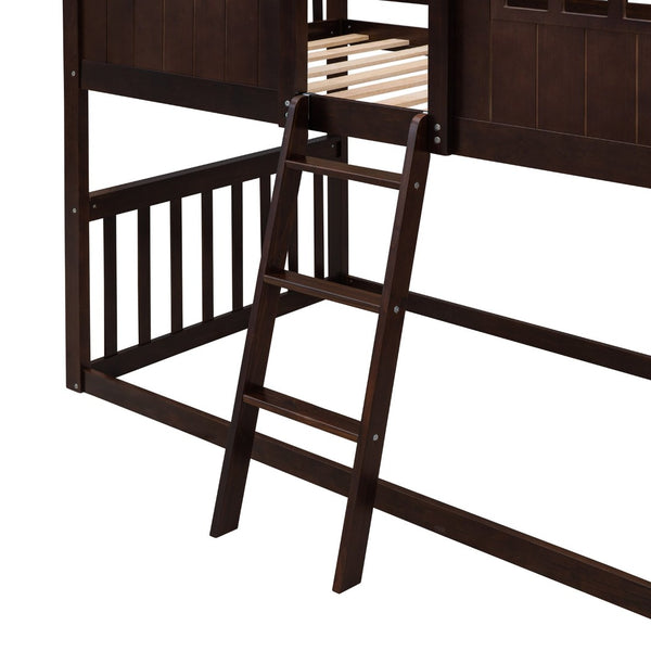 English Elm Twin Over Playhouse Bunk Bed Solid Pine Frame with Pitched Roof Kids Bedroom LT100184AAP