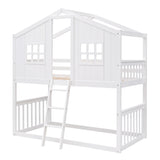 Hearth and Haven Franky Twin over Twin House Bunk Bed with Ladder, White LT000184AAK