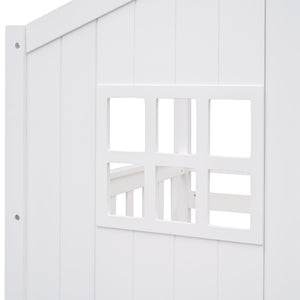 English Elm Twin Over Playhouse Bunk Bed Solid Pine Frame with Pitched Roof Kids Bedroom LT100184AAK