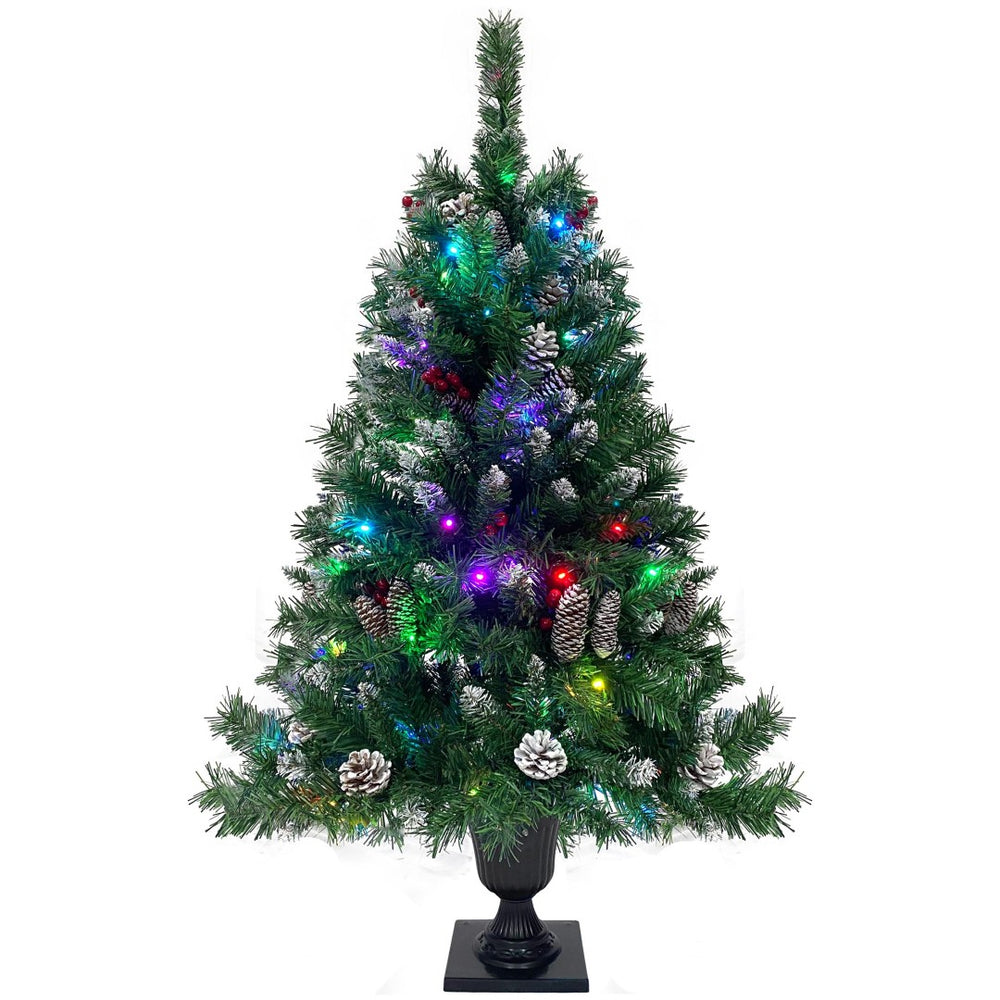 English Elm Pre-lit Holiday Decor 4 Piece Set with Led Garland Wreath and Entrance Trees PX283311AAB