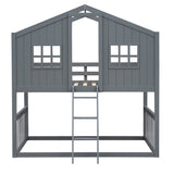 Hearth and Haven Franky Twin over Twin House Bunk Bed with Ladder, Grey LT000184AAE