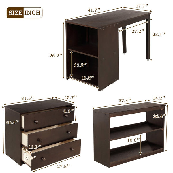 English Elm Low Twin Loft Bed with Rolling Desk Underbed Storage Cabinet Kids Study Space Espresso LT000113AAP-1