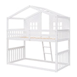 Hearth and Haven Franky Twin over Twin House Bunk Bed with Ladder, White LT000184AAK