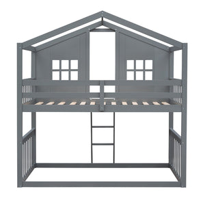 English Elm Twin Over Playhouse Bunk Bed Solid Pine Frame with Pitched Roof Kids Bedroom LT100184AAE