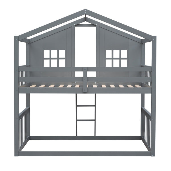English Elm Twin Over Playhouse Bunk Bed Solid Pine Frame with Pitched Roof Kids Bedroom LT100184AAE