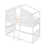 Hearth and Haven Franky Twin over Twin House Bunk Bed with Ladder, White LT000184AAK