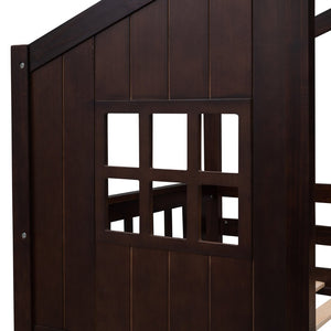 English Elm Twin Over Playhouse Bunk Bed Solid Pine Frame with Pitched Roof Kids Bedroom LT100184AAP