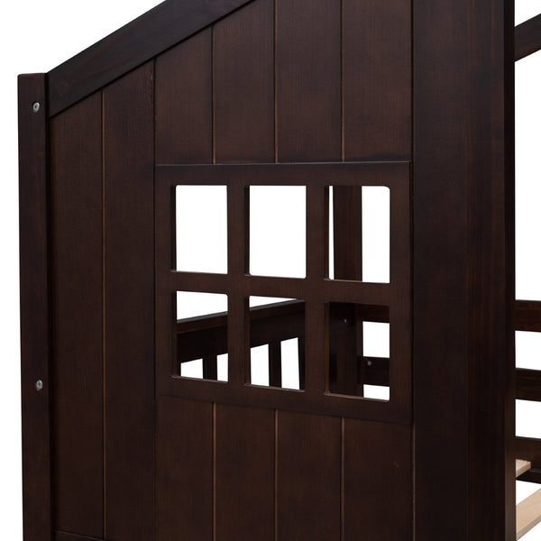 English Elm Twin Over Playhouse Bunk Bed Solid Pine Frame with Pitched Roof Kids Bedroom LT100184AAP