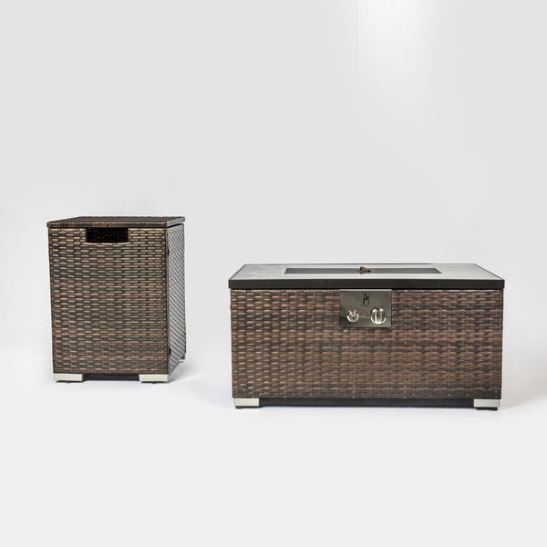 English Elm Outdoor Rectangle Propane Fire Pit Table with 40,000 BTU, Ceramic Tile Top, Wicker Body & Cover Included W853S00002