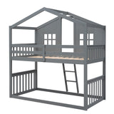 Hearth and Haven Franky Twin over Twin House Bunk Bed with Ladder, Grey LT000184AAE