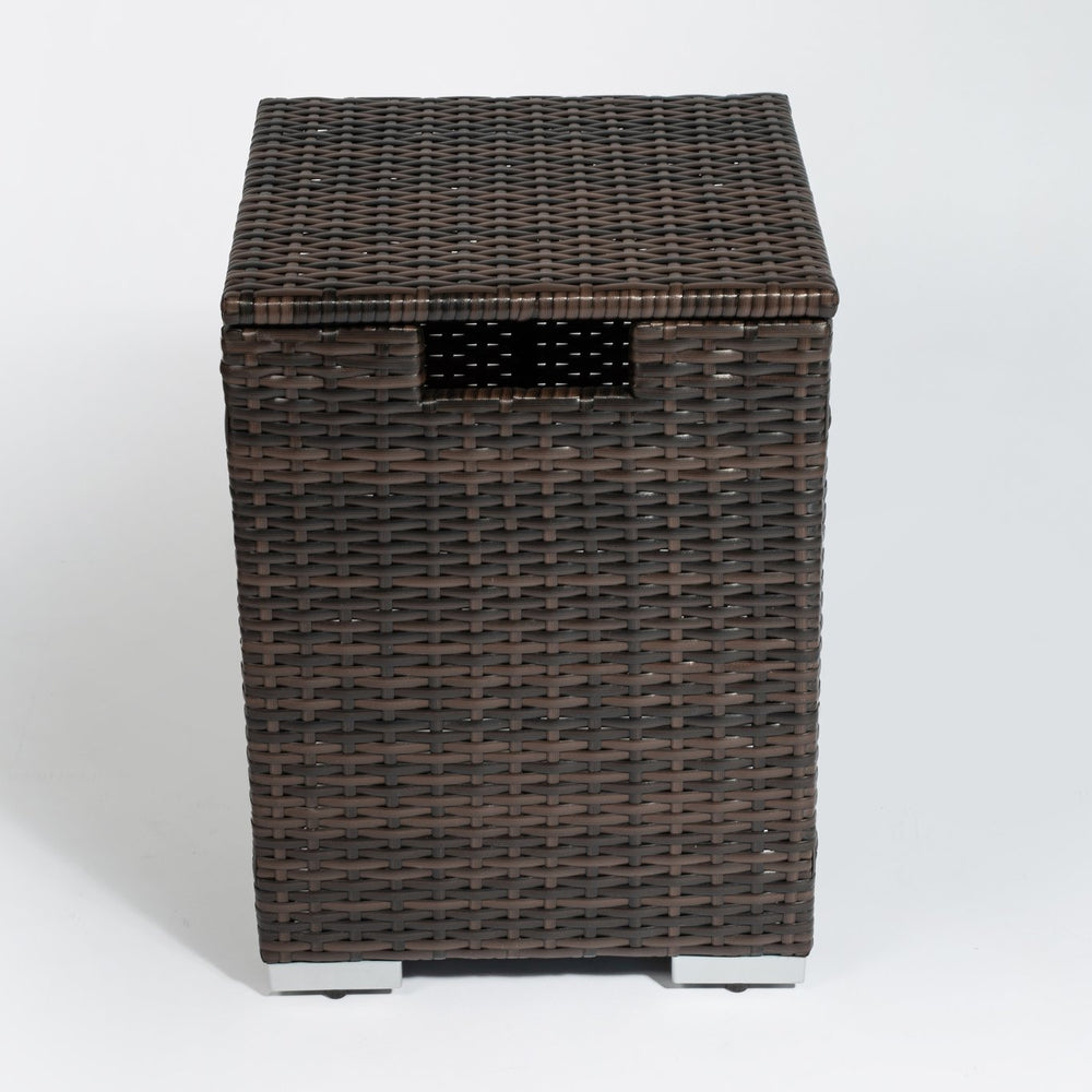 English Elm Rattan Dark Brown Wicker Propane Tank Cover with Steel Frame for 20lb Cylinder 16x16x22" Outdoor W85335467